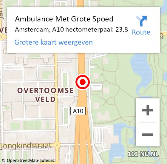 Locatie op kaart van de 112 melding: Ambulance Met Grote Spoed Naar Amsterdam, A10 hectometerpaal: 23,8 op 7 augustus 2024 18:07