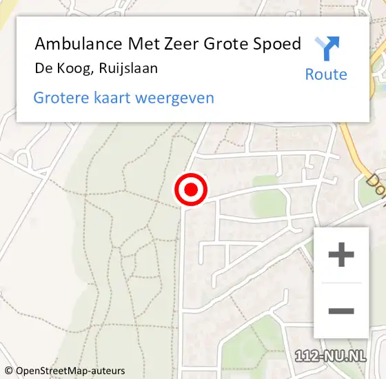 Locatie op kaart van de 112 melding: Ambulance Met Zeer Grote Spoed Naar De Koog, Ruijslaan op 7 augustus 2024 18:23