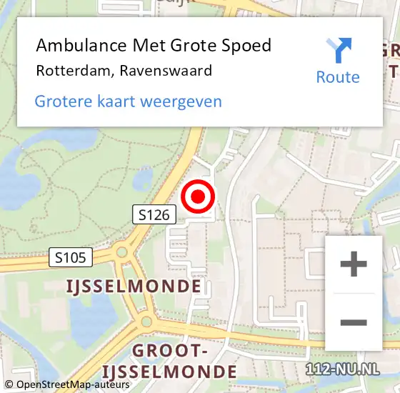 Locatie op kaart van de 112 melding: Ambulance Met Grote Spoed Naar Rotterdam, Ravenswaard op 7 augustus 2024 18:24