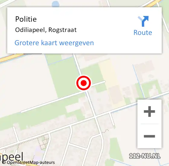 Locatie op kaart van de 112 melding: Politie Odiliapeel, Rogstraat op 15 oktober 2014 16:29