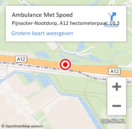 Locatie op kaart van de 112 melding: Ambulance Met Spoed Naar Pijnacker-Nootdorp, A12 hectometerpaal: 10,3 op 7 augustus 2024 18:30