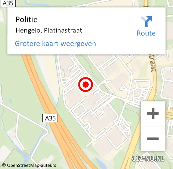 Locatie op kaart van de 112 melding: Politie Hengelo, Platinastraat op 7 augustus 2024 18:32