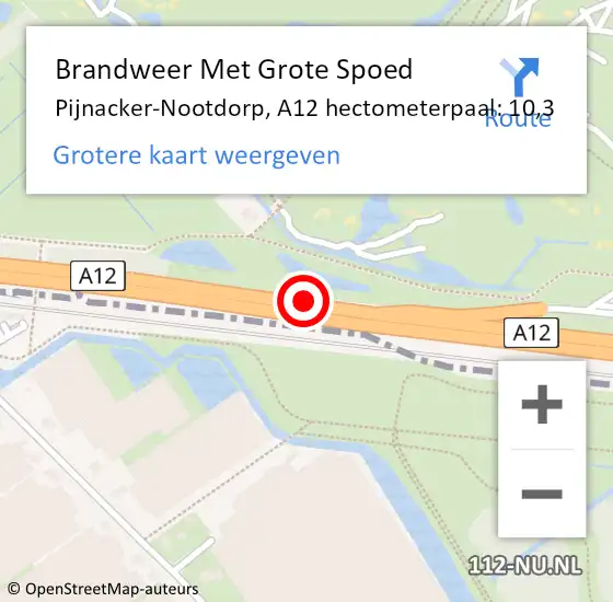 Locatie op kaart van de 112 melding: Brandweer Met Grote Spoed Naar Pijnacker-Nootdorp, A12 hectometerpaal: 10,3 op 7 augustus 2024 18:35