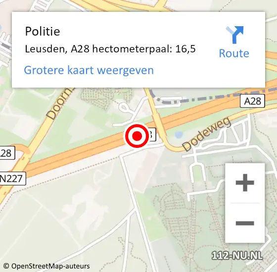 Locatie op kaart van de 112 melding: Politie Leusden, A28 hectometerpaal: 16,5 op 7 augustus 2024 18:36