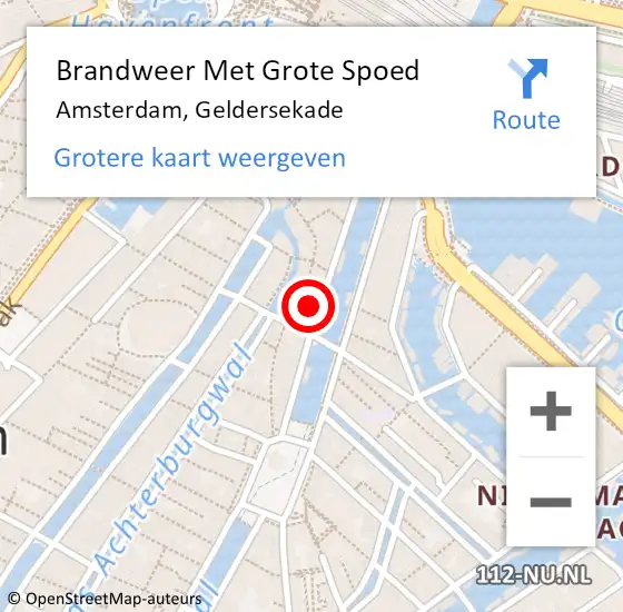 Locatie op kaart van de 112 melding: Brandweer Met Grote Spoed Naar Amsterdam, Geldersekade op 7 augustus 2024 18:41