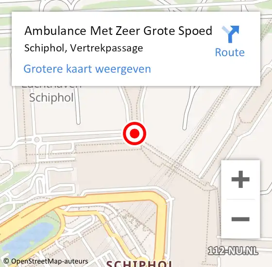 Locatie op kaart van de 112 melding: Ambulance Met Zeer Grote Spoed Naar Schiphol, Vertrekpassage op 7 augustus 2024 18:47