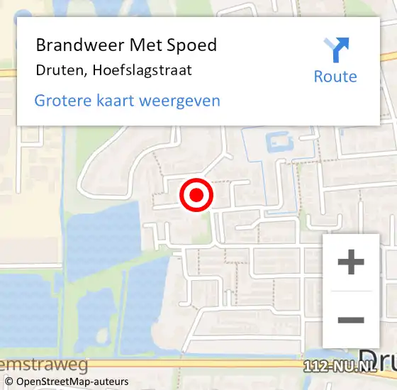 Locatie op kaart van de 112 melding: Brandweer Met Spoed Naar Druten, Hoefslagstraat op 7 augustus 2024 18:52