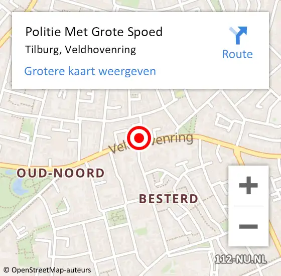 Locatie op kaart van de 112 melding: Politie Met Grote Spoed Naar Tilburg, Veldhovenring op 7 augustus 2024 18:55