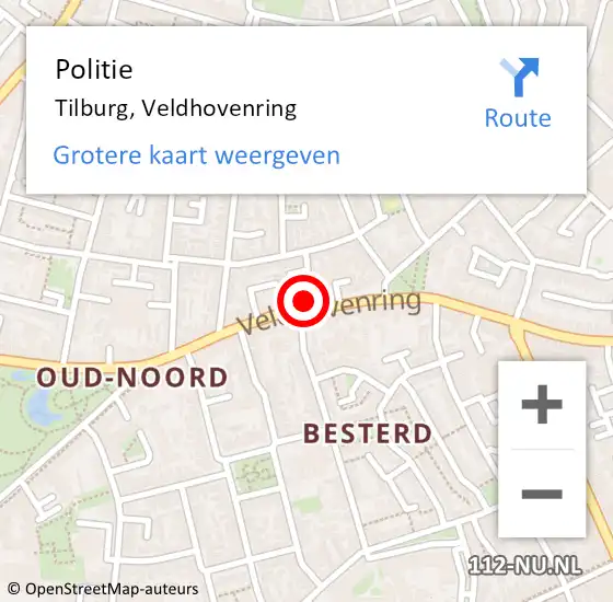 Locatie op kaart van de 112 melding: Politie Tilburg, Veldhovenring op 7 augustus 2024 18:55