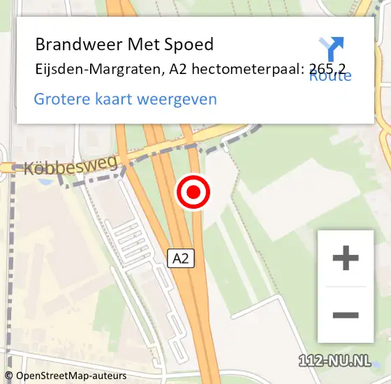 Locatie op kaart van de 112 melding: Brandweer Met Spoed Naar Eijsden-Margraten, A2 hectometerpaal: 265,2 op 7 augustus 2024 19:17