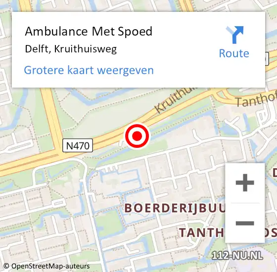 Locatie op kaart van de 112 melding: Ambulance Met Spoed Naar Delft, Kruithuisweg op 7 augustus 2024 19:41