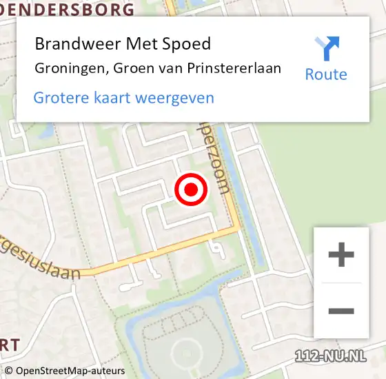 Locatie op kaart van de 112 melding: Brandweer Met Spoed Naar Groningen, Groen van Prinstererlaan op 7 augustus 2024 19:53