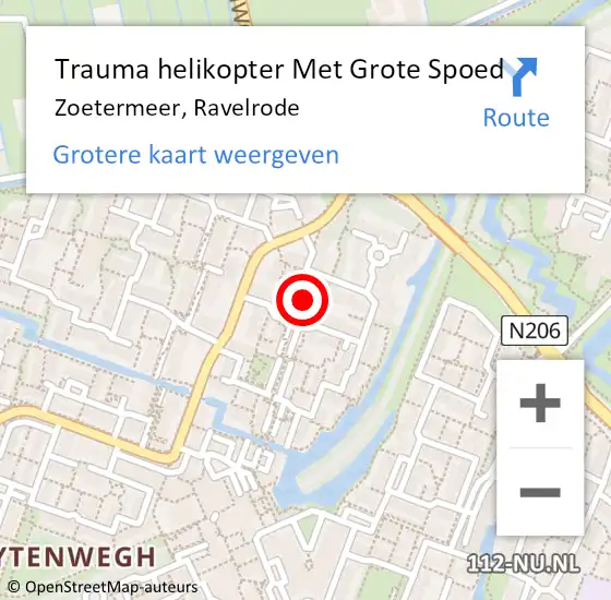 Locatie op kaart van de 112 melding: Trauma helikopter Met Grote Spoed Naar Zoetermeer, Ravelrode op 7 augustus 2024 19:55