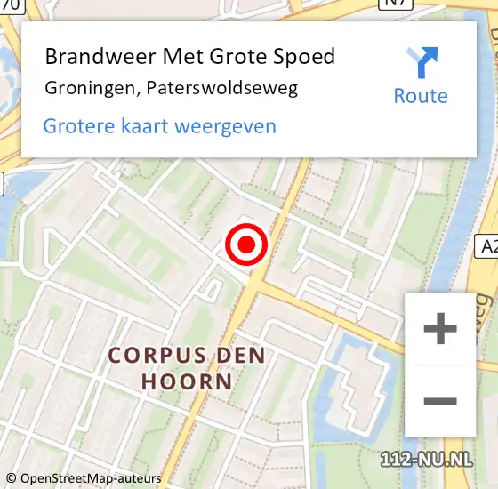 Locatie op kaart van de 112 melding: Brandweer Met Grote Spoed Naar Groningen, Paterswoldseweg op 7 augustus 2024 19:56