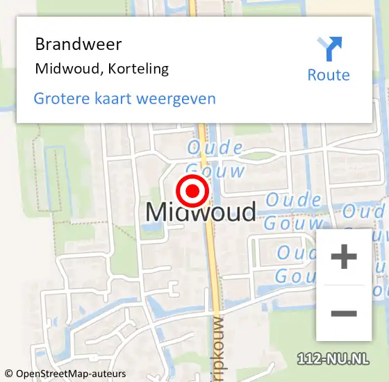 Locatie op kaart van de 112 melding: Brandweer Midwoud, Korteling op 7 augustus 2024 20:04