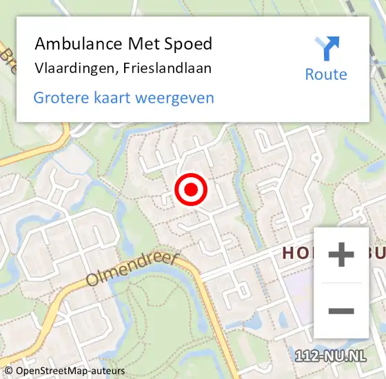 Locatie op kaart van de 112 melding: Ambulance Met Spoed Naar Vlaardingen, Frieslandlaan op 7 augustus 2024 20:38