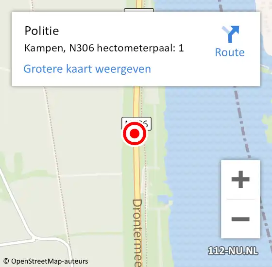 Locatie op kaart van de 112 melding: Politie Kampen, N306 hectometerpaal: 1 op 7 augustus 2024 20:38