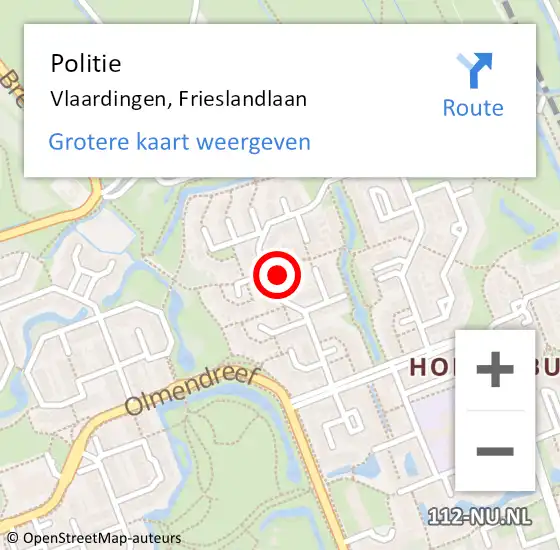 Locatie op kaart van de 112 melding: Politie Vlaardingen, Frieslandlaan op 7 augustus 2024 20:40