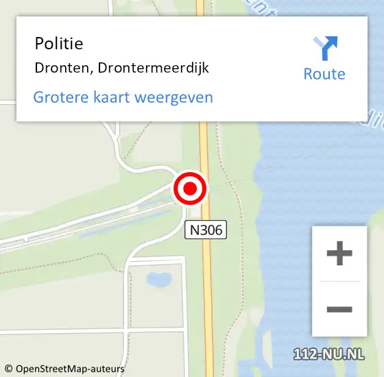 Locatie op kaart van de 112 melding: Politie Dronten, Drontermeerdijk op 7 augustus 2024 20:42