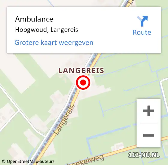 Locatie op kaart van de 112 melding: Ambulance Hoogwoud, Langereis op 7 augustus 2024 20:48