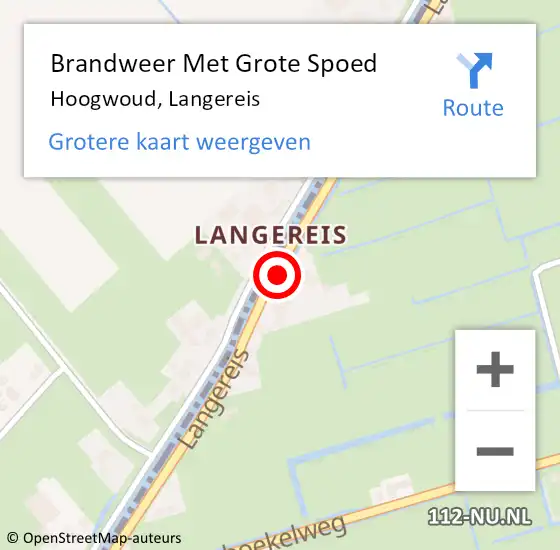 Locatie op kaart van de 112 melding: Brandweer Met Grote Spoed Naar Hoogwoud, Langereis op 7 augustus 2024 20:48