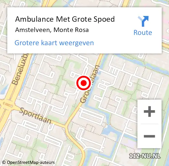 Locatie op kaart van de 112 melding: Ambulance Met Grote Spoed Naar Amstelveen, Monte Rosa op 7 augustus 2024 21:03