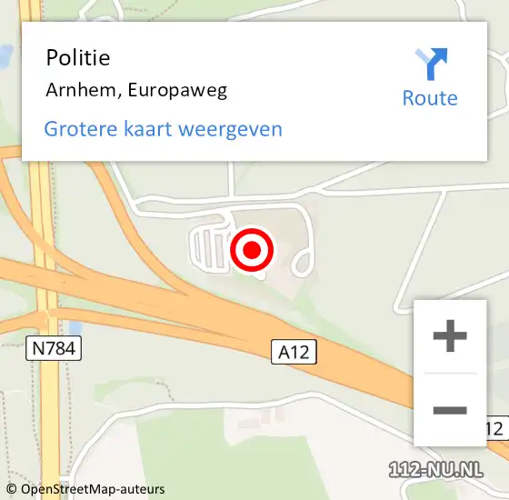 Locatie op kaart van de 112 melding: Politie Arnhem, Europaweg op 7 augustus 2024 21:08