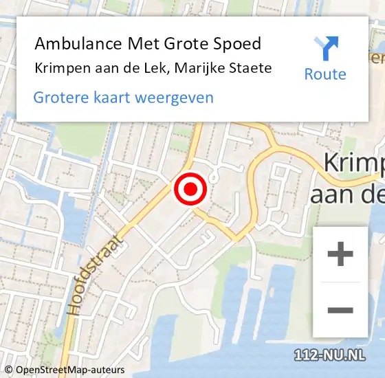 Locatie op kaart van de 112 melding: Ambulance Met Grote Spoed Naar Krimpen aan de Lek, Marijke Staete op 7 augustus 2024 21:24