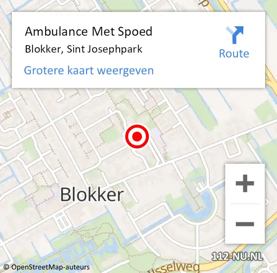 Locatie op kaart van de 112 melding: Ambulance Met Spoed Naar Blokker, Sint Josephpark op 7 augustus 2024 21:31