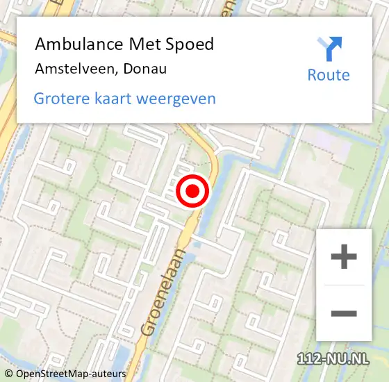 Locatie op kaart van de 112 melding: Ambulance Met Spoed Naar Amstelveen, Donau op 7 augustus 2024 21:31