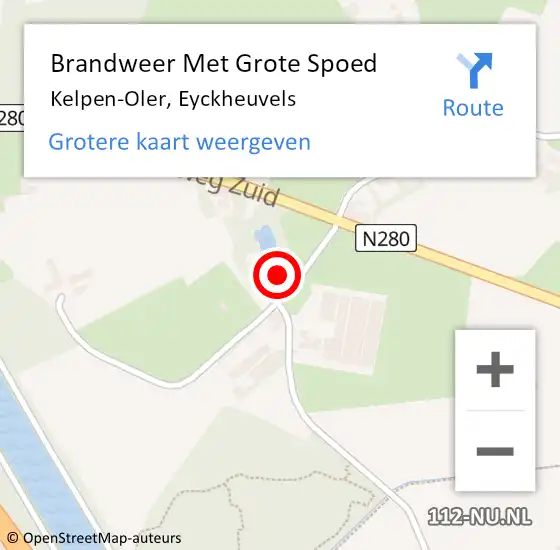 Locatie op kaart van de 112 melding: Brandweer Met Grote Spoed Naar Kelpen-Oler, Eyckheuvels op 7 augustus 2024 21:32