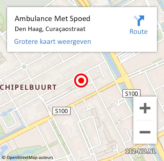 Locatie op kaart van de 112 melding: Ambulance Met Spoed Naar Den Haag, Curaçaostraat op 7 augustus 2024 21:43