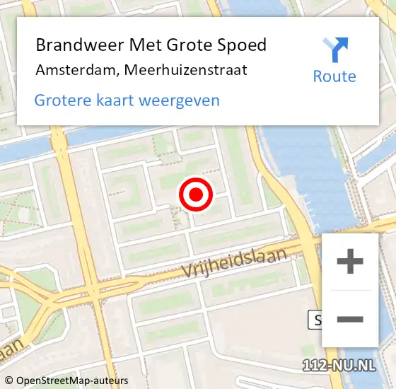 Locatie op kaart van de 112 melding: Brandweer Met Grote Spoed Naar Amsterdam, Meerhuizenstraat op 7 augustus 2024 21:48