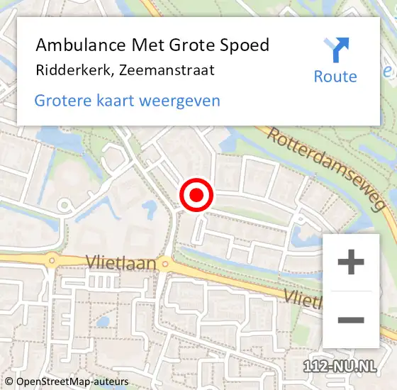 Locatie op kaart van de 112 melding: Ambulance Met Grote Spoed Naar Ridderkerk, Zeemanstraat op 7 augustus 2024 22:01