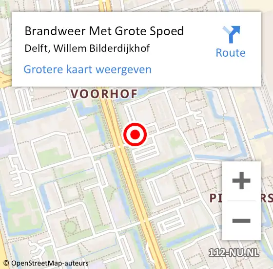 Locatie op kaart van de 112 melding: Brandweer Met Grote Spoed Naar Delft, Willem Bilderdijkhof op 7 augustus 2024 22:30