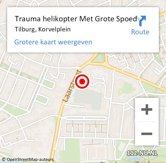 Locatie op kaart van de 112 melding: Trauma helikopter Met Grote Spoed Naar Tilburg, Korvelplein op 7 augustus 2024 22:44