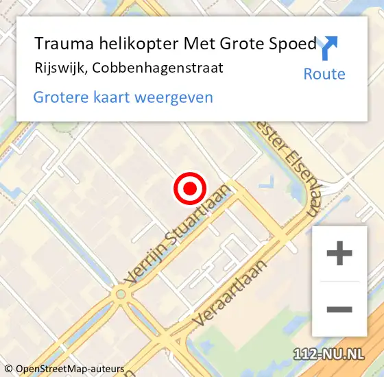 Locatie op kaart van de 112 melding: Trauma helikopter Met Grote Spoed Naar Rijswijk, Cobbenhagenstraat op 7 augustus 2024 22:45