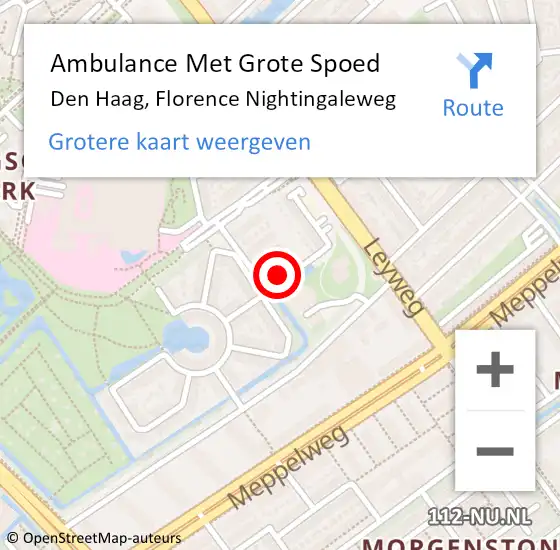 Locatie op kaart van de 112 melding: Ambulance Met Grote Spoed Naar Den Haag, Florence Nightingaleweg op 7 augustus 2024 22:50