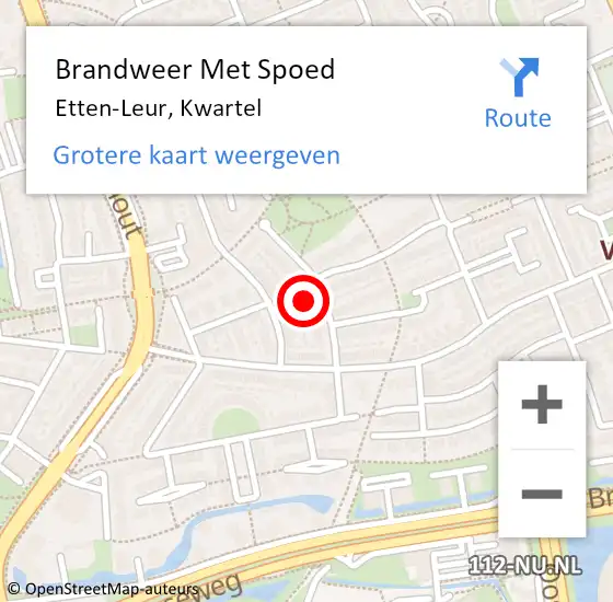 Locatie op kaart van de 112 melding: Brandweer Met Spoed Naar Etten-Leur, Kwartel op 7 augustus 2024 22:59