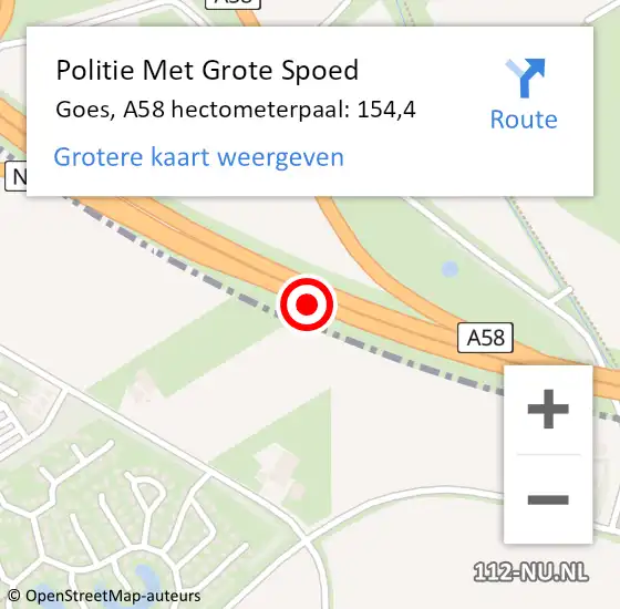 Locatie op kaart van de 112 melding: Politie Met Grote Spoed Naar Goes, A58 hectometerpaal: 154,4 op 7 augustus 2024 23:06