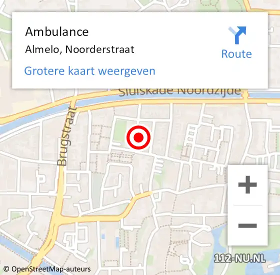 Locatie op kaart van de 112 melding: Ambulance Almelo, Noorderstraat op 7 augustus 2024 23:33