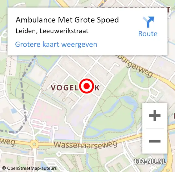 Locatie op kaart van de 112 melding: Ambulance Met Grote Spoed Naar Leiden, Leeuwerikstraat op 7 augustus 2024 23:41