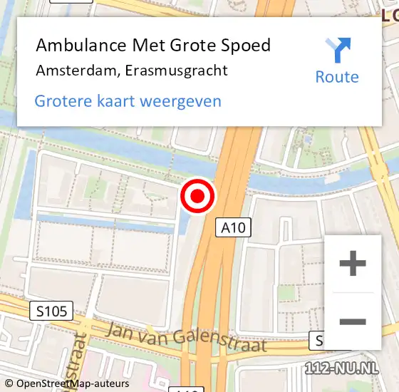 Locatie op kaart van de 112 melding: Ambulance Met Grote Spoed Naar Amsterdam, Erasmusgracht op 7 augustus 2024 23:59