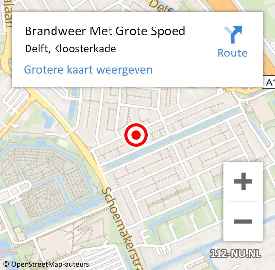 Locatie op kaart van de 112 melding: Brandweer Met Grote Spoed Naar Delft, Kloosterkade op 8 augustus 2024 00:34