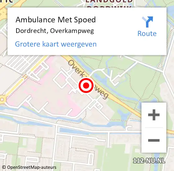 Locatie op kaart van de 112 melding: Ambulance Met Spoed Naar Dordrecht, Overkampweg op 8 augustus 2024 00:45