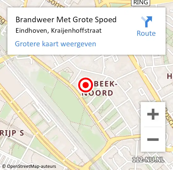 Locatie op kaart van de 112 melding: Brandweer Met Grote Spoed Naar Eindhoven, Kraijenhoffstraat op 8 augustus 2024 01:48