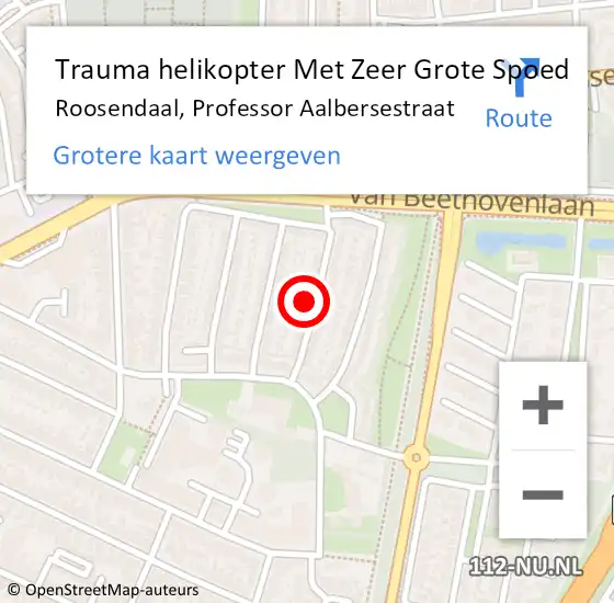 Locatie op kaart van de 112 melding: Trauma helikopter Met Zeer Grote Spoed Naar Roosendaal, Professor Aalbersestraat op 8 augustus 2024 02:10