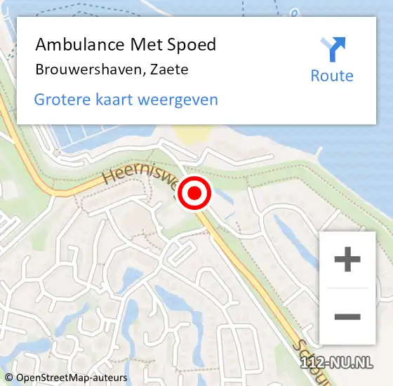 Locatie op kaart van de 112 melding: Ambulance Met Spoed Naar Brouwershaven, Zaete op 15 oktober 2014 17:04