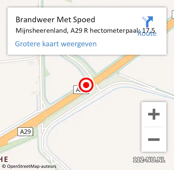 Locatie op kaart van de 112 melding: Brandweer Met Spoed Naar Mijnsheerenland, A29 R hectometerpaal: 17,5 op 15 oktober 2014 17:04