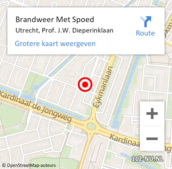 Locatie op kaart van de 112 melding: Brandweer Met Spoed Naar Utrecht, Prof. J.W. Dieperinklaan op 8 augustus 2024 03:55